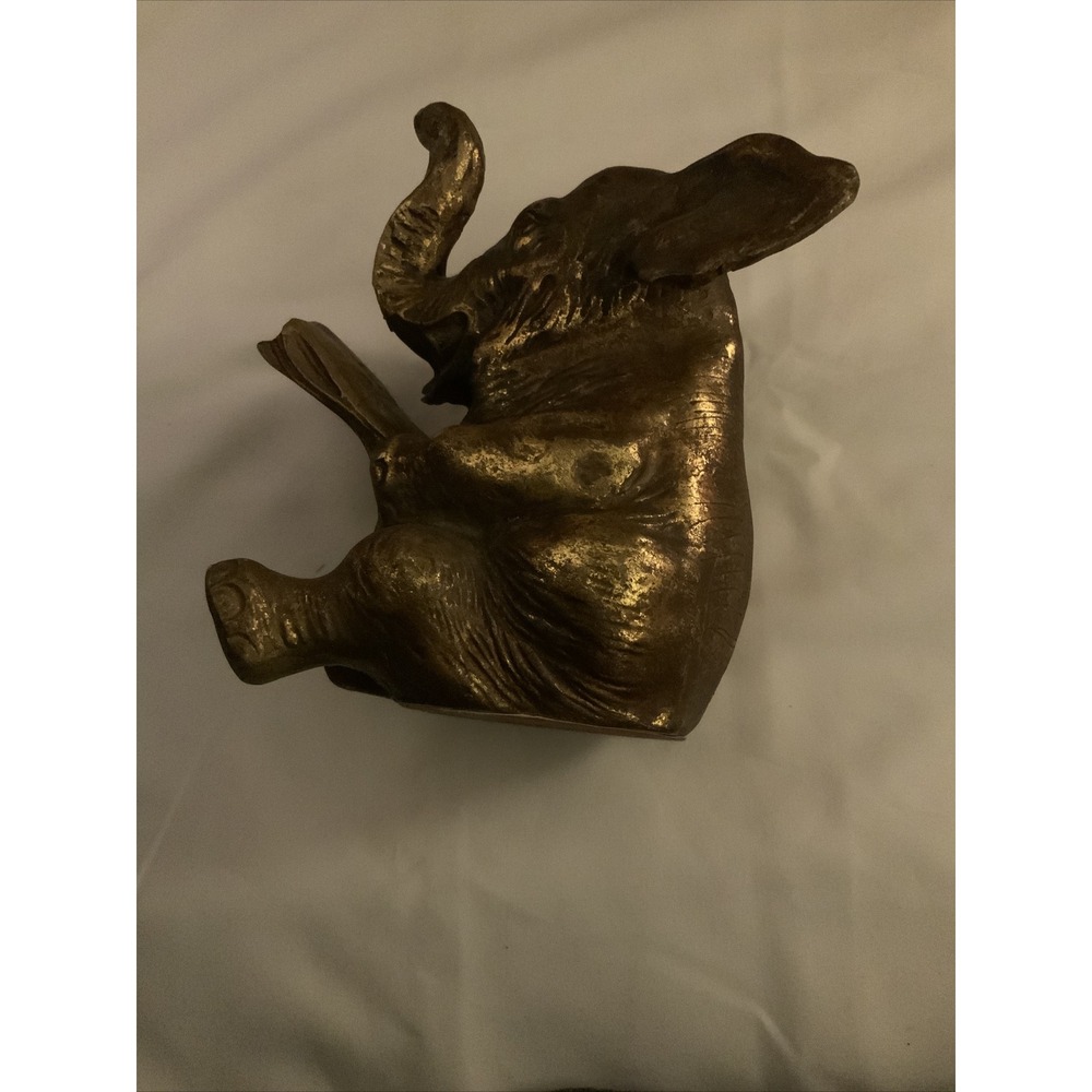 Vintage plaster /cement Gold Gilt Sitting 5" Elephant Reading A Book